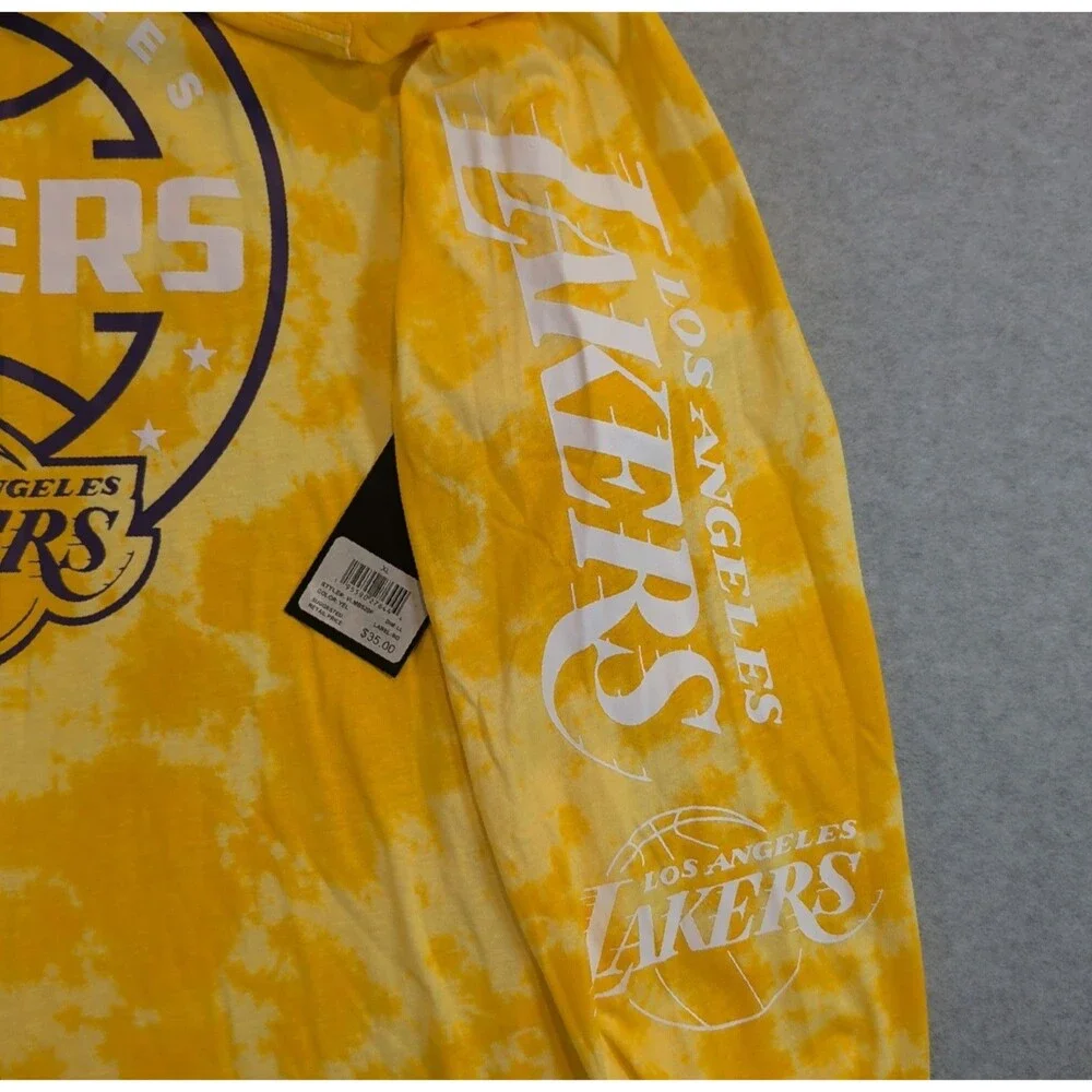 NWT Los Angeles Lakers UNK NBA T Shirt Mens XL Yellow Tie Dye Long Sleeve Logo